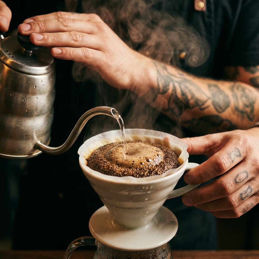 Barista pouring coffee